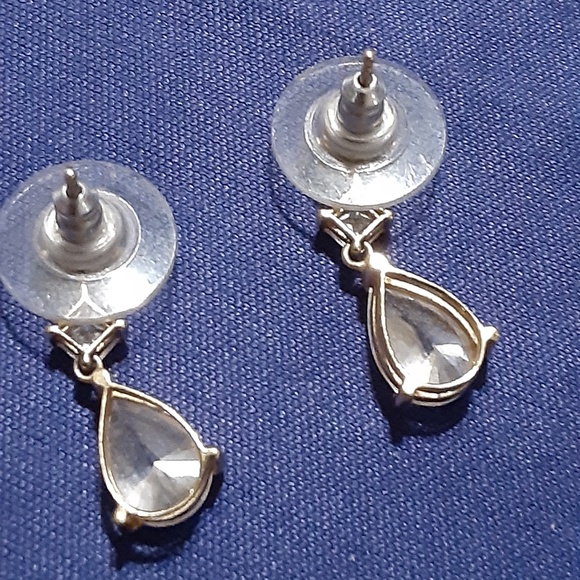 Faux Diamond Teardrop Dangle Earrings - Picture 2 of 3